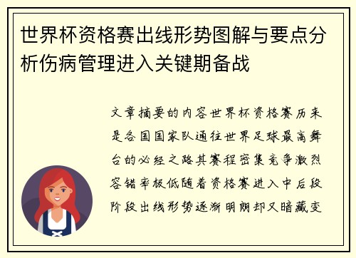 世界杯资格赛出线形势图解与要点分析伤病管理进入关键期备战